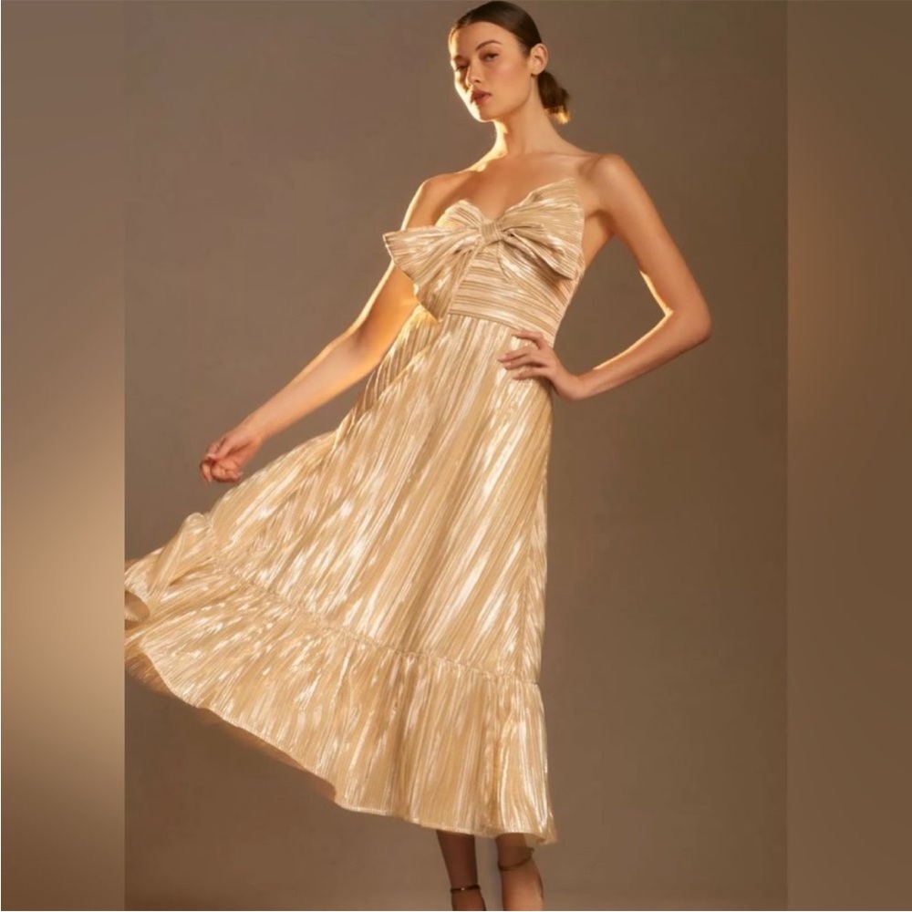 Hutch for Anthropologie Gold Pleated Dress
